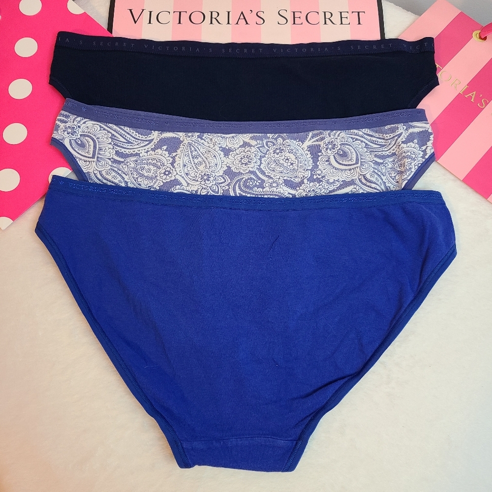 Victoria's Secret 3pk Signature Cotton Classic Bikini Panties Size Lg Blue - Picture 3 of 5